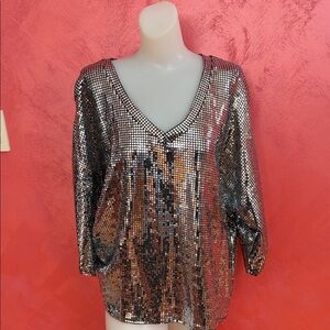 Glamorous Silver Sequin V-Neck Blouse